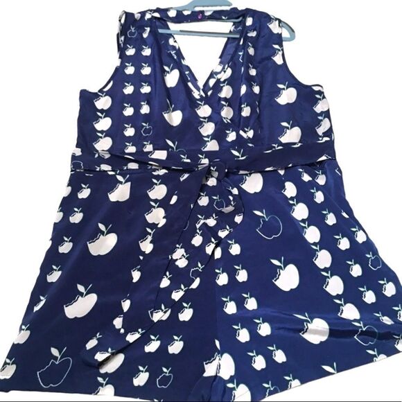 ASOS Slinky Apple Romper, Blue & White, Size 14P - Picture 3 of 8